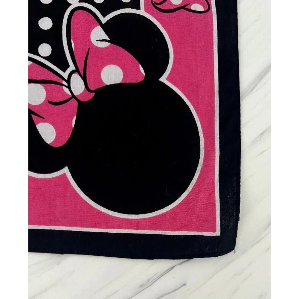 Disney Minnie Mouse Scarf Bandana Handkerchief Pink Black White Polka Dot Cotton - Picture 4 of 6